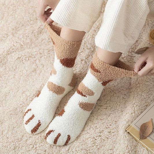 Women's Coral Fleece Cat Paw Pattern Kawaii Thick Warm Socks - Here2Save