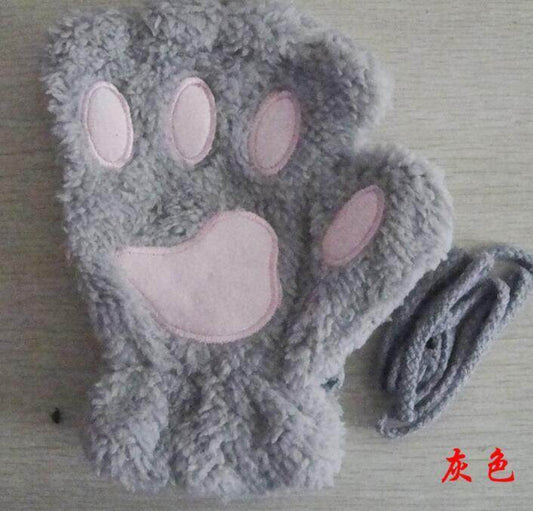 Winter Lovely Half Cover Paw Bear Cat Claw Gloves Short Finger - Here2Save