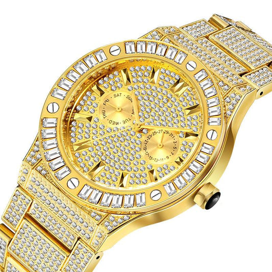 Hip Hop Style Diamond High-end Square Diamond Large Dial Waterproof Men's Quartz Watch - Here2Save
