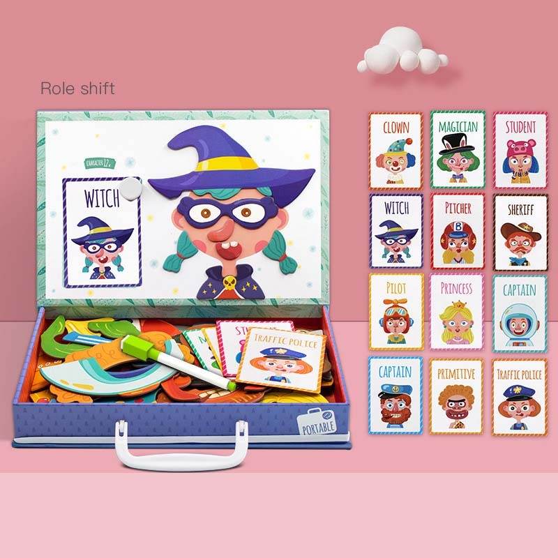 Montessori Magnetic Fun Puzzle Children's Wooden Puzzle Box Game Cartoon Educational Painting Toys For Children Gift Antistress - Here2Save