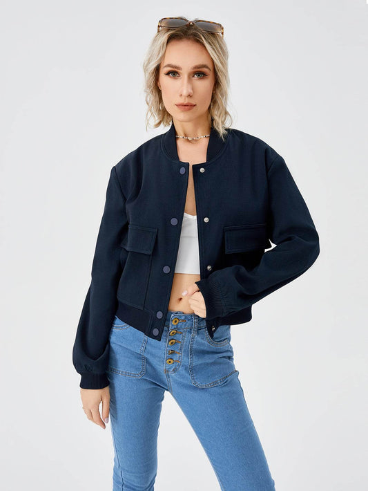 Women's Lightweight Cropped Bomber Jacket Casual Long Sleeve Varsity Jacket With Pocket Fashion Y2k Jacket Streetwear - Here2Save