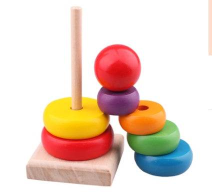 Children's educational wooden toys Rainbow Tower Jenga Stacks high - Here2Save