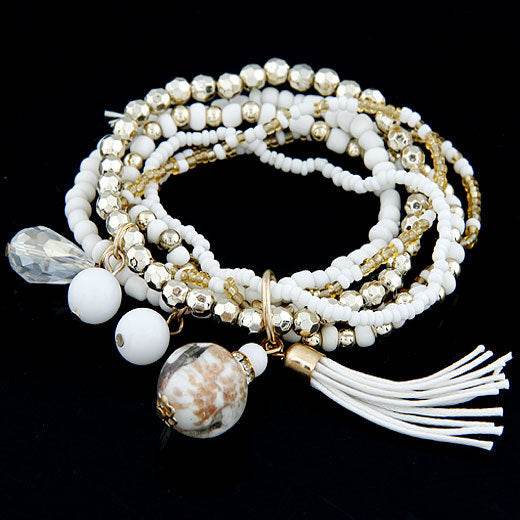 Rice Beads And Glass Tassels Multi-layer Stretch Bracelet - Here2Save