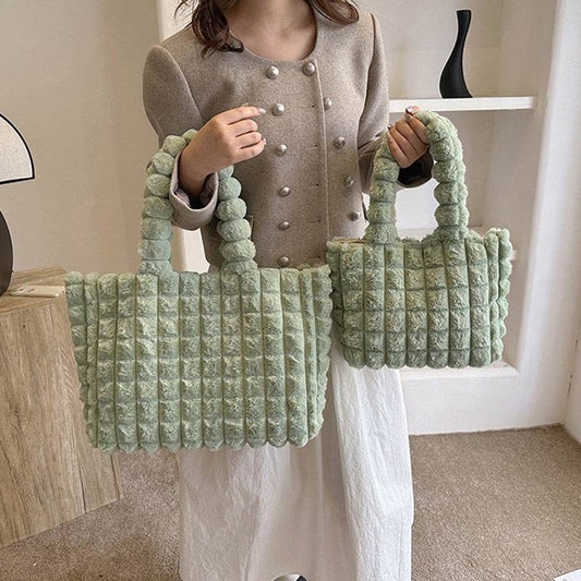 Plaid Handbags Winter Fashion High Capacity Shopping Plush Bag Korean Style Personalized Designer Luxury Tote Bags For Women - Here2Save