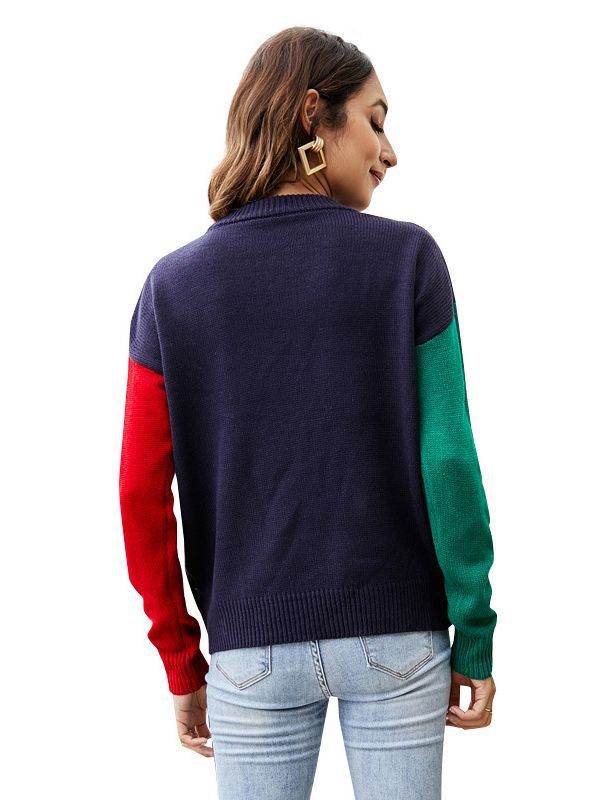 Women's Christmas Tree Snowflake Knitted Sweaters Long Sleeve Crew Neck Embroidery Pullover Knitwear Winter Tops Clothes - Here2Save