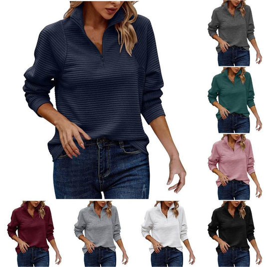 Autumn Comfortable Loose Snake Bone Pattern Solid Color Stand Collar Women's Sweater - Here2Save