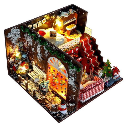 Diy Christmas Cottages Miniature House Christmas Decorations for Home Wood Lighting Diy Dollhouse Christmas Toys Gift Brinquedos - Here2Save