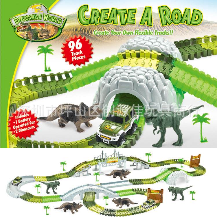 Dinosaur electric track car toy DIY assembly double - layer puzzle toy - Here2Save