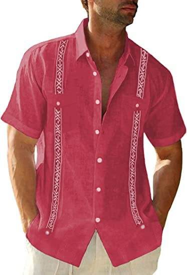 Men's Casual Guayabera Cuban Shirt Outdoor Casual Short Sleeve Printed Clothing Sports Fashion Streetwear Designer - Here2Save