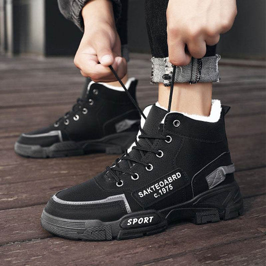 Plush Snow Boots Winter New Winter Velvet Thickened Warm Cotton Shoes Casual Trendy High-top Workwear Boots For Men - Here2Save