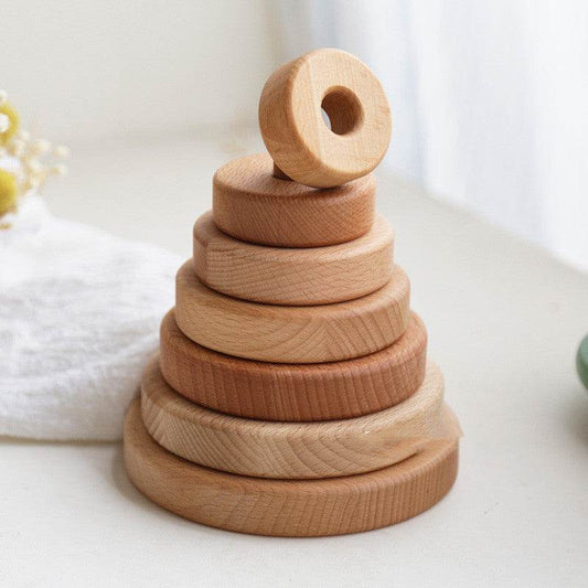 Children's Puzzle Wooden Folding Music Set Column, Rainbow Tower Ring, Large Early Childhood Education Toy Wood - Here2Save