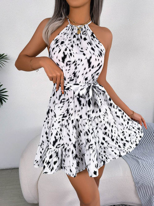 Casual Leopard Print Ruffled Swing Dress Summer Fashion Beach Dresses Women - Here2Save