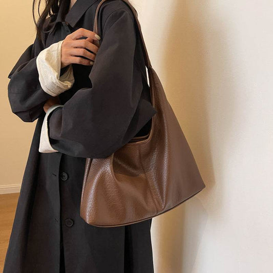 2Pcs Handbags Large Capacity Bag Women Underarm Korean Style Soft Pu Leather Shopping Shouder Bags With Small Wallet - Here2Save