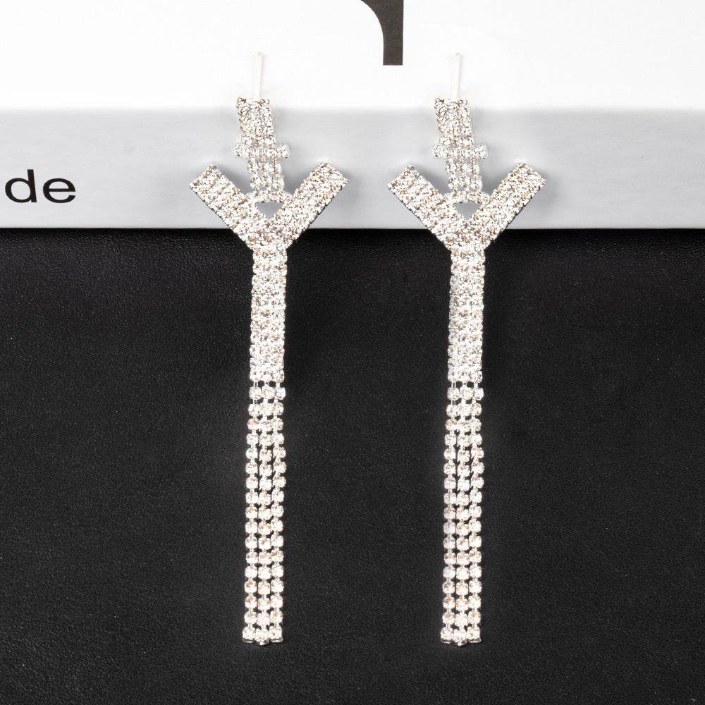 Fashion Jewelry 925 Silver Needle Ornaments Rhinestone Letter B Earrings Banquet Tassel Ear Ornaments Female - Here2Save