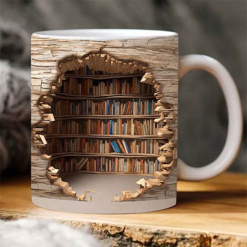 3D Bookshelf Mug Creative Ceramic Water Cup With Handle A Library Shelf Space Book Lovers Coffee Mug Birthday Christmas Gift - Here2Save