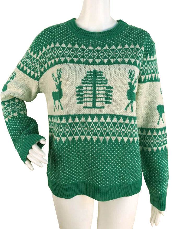 Christmas Sweater Cute Elk Geometric Print Knitted Sweater Woemen Winter Tops Clothes - Here2Save