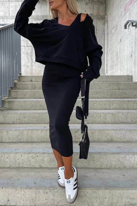 Winter New European And American Sleeveless Dress Hooded Hoodie Short Top Suit - Here2Save