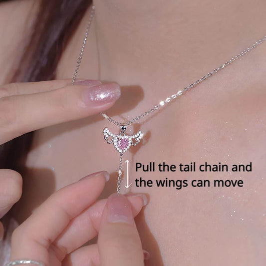 Moving Cupid Heart Angel Wings Tassel Necklace With Crystal Clavicle Chain Women Jewelry Gift Valentine's Day - Here2Save