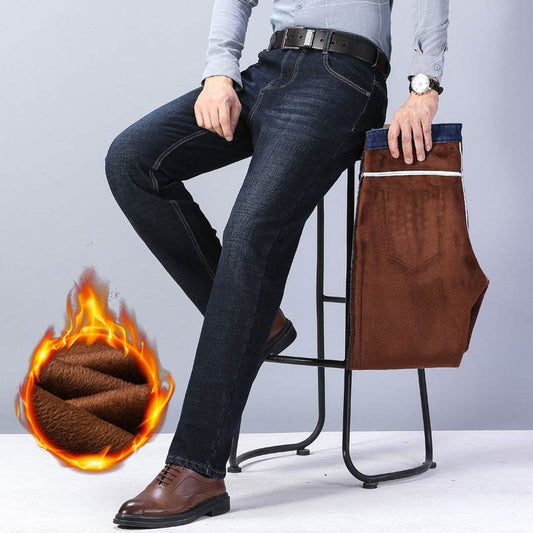 Oversized Slim Straight Mid-waist Warm Men's Trousers Winter Fleece Pants - Here2Save