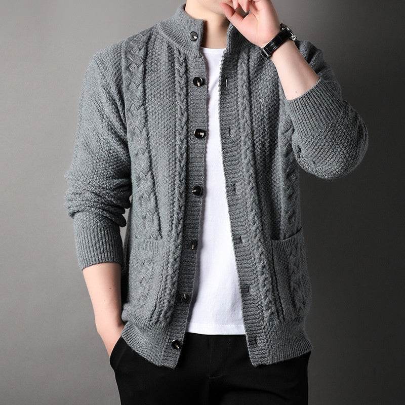 Young And Middle-aged Thick Knit Cardigan Retro Jacquard Loose-fitting Sweater Jacket - Here2Save