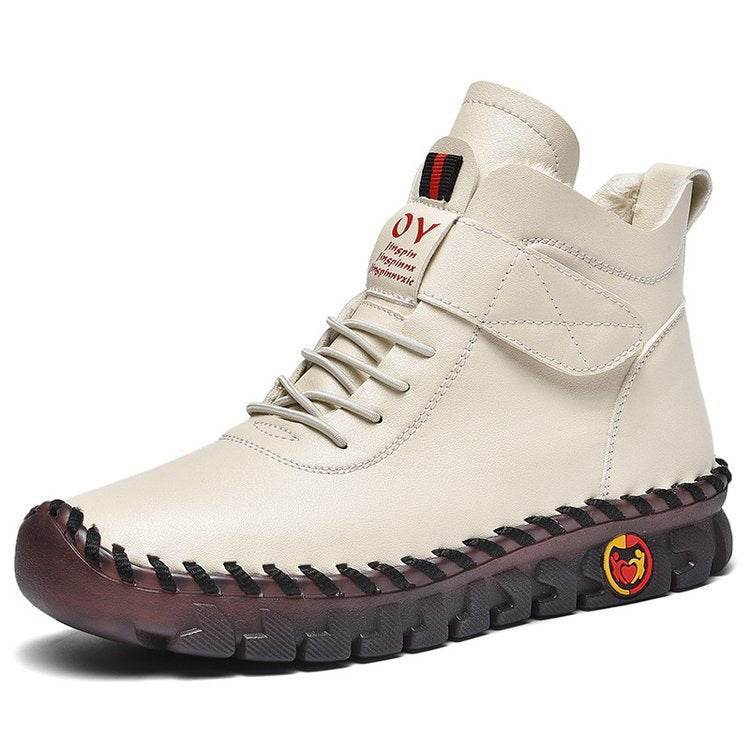 Women Snow Boots Winter Warm Lace Up Plush Ankle Boots With Sewing Thread Design New Waterproof Non-slip Platform Cozy Shoes - Here2Save