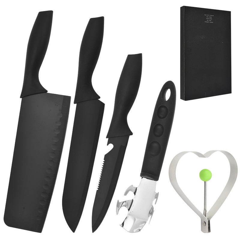 Steel Black Blade Five-piece Set Kitchen Knife Fruit Knife With Omelette Maker Peeling set - Here2Save