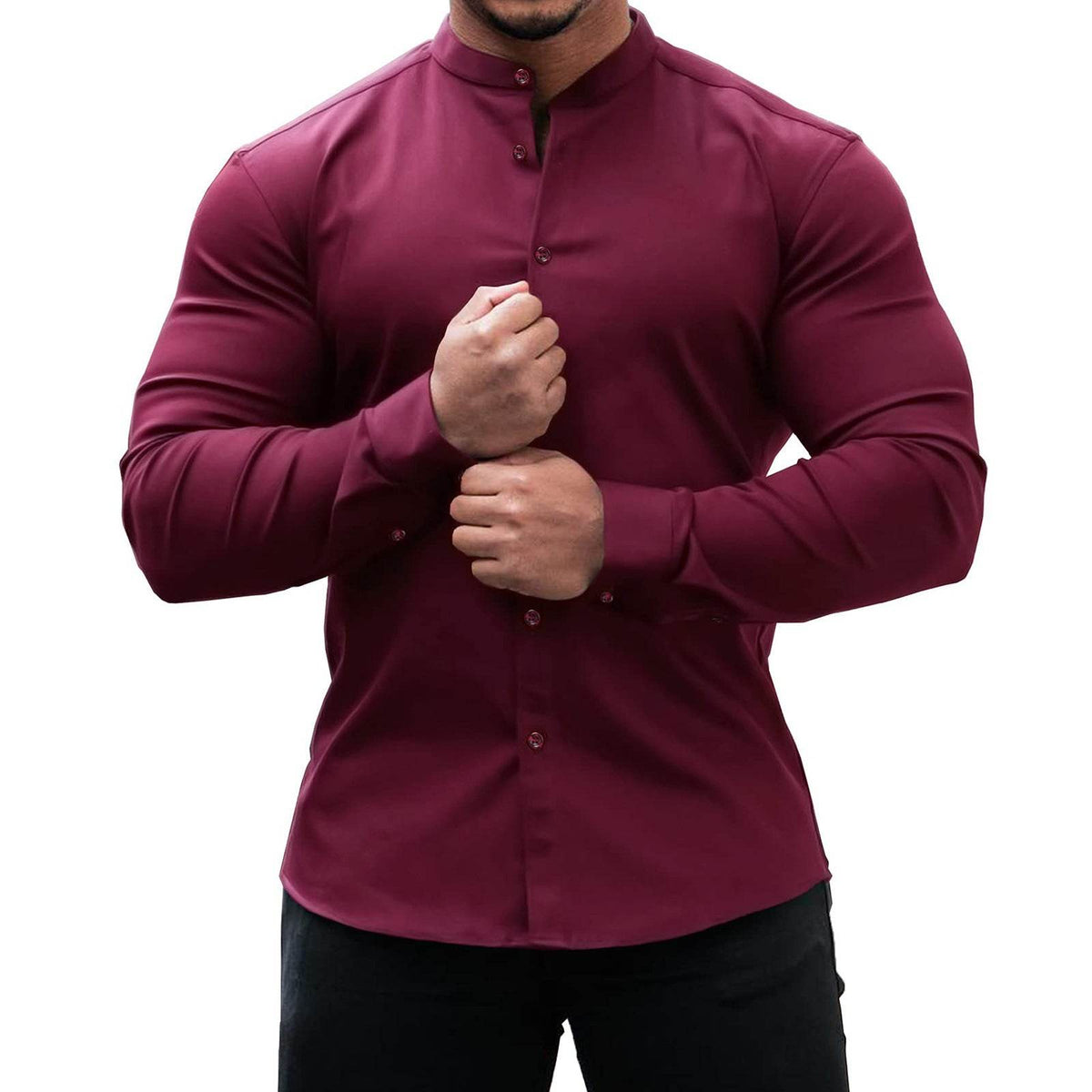 Long Sleeve Shirt Men Casual Button Down Slim Tops Solid Color Casual Mens Clothing - Here2Save