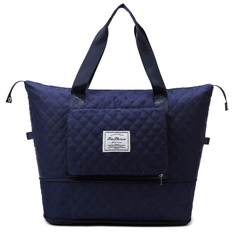 Foldable Travel Duffle Bag With Rhombus Sewing Design Large Capacity Fitness Handbag Portable Versatile Shoulder Bags Expandable Organizer - Here2Save