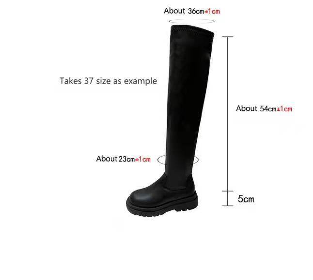 Thick Sole Knee High Boots For Women Chunky Heel Black Long Boots Leather Knight Boots Fashion Winter Shoes - Here2Save