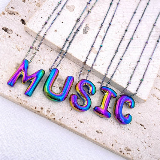 Colorful Balloon Letter Rainbow Couple Necklace Copper Pendant Accessories - Here2Save