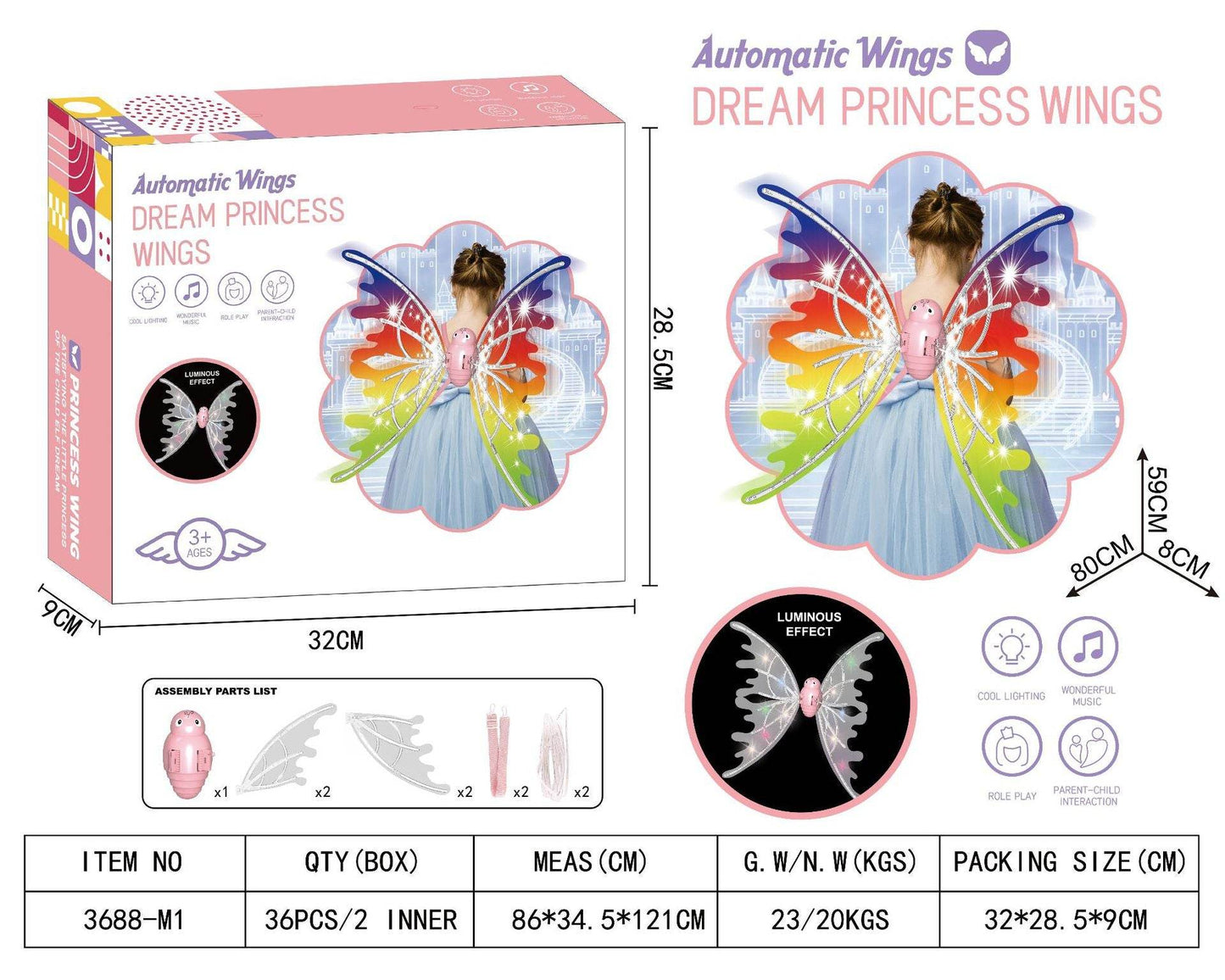 Girls Electrical Butterfly Wings With Lights Glowing Shiny Dress Up Moving Fairy Wings For Birthday Wedding Christmas Halloween - Here2Save