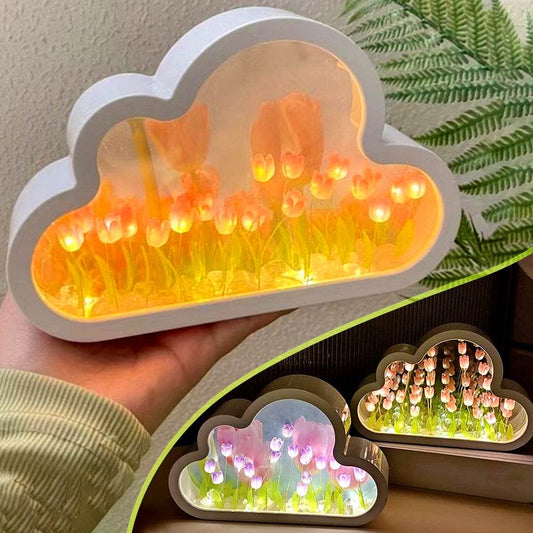 Tulip Night Lamp DIY Material Cloud Tulips Night Lamp Decorative Mirrors Photo Frame LED Table Lights Korean Creative Desk Bedroom Handmade Birthday Gifts - Here2Save