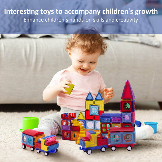 149 Pcs Magnetic Building Tiles Set For Kids With 2 Cars -Stronger 3D Magnetic Building Blocks -Colorful STEM Magnetic Toys Develop Motor Skills & Creativity - Here2Save