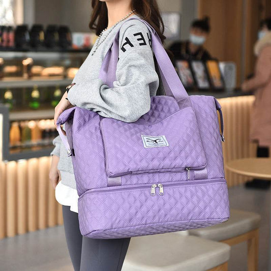 Foldable Travel Duffle Bag With Rhombus Sewing Design Large Capacity Fitness Handbag Portable Versatile Shoulder Bags Expandable Organizer - Here2Save