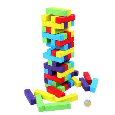 Colorful stacked high puzzle pumping wooden blocks - Here2Save