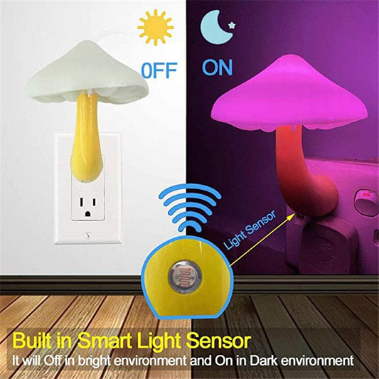 LED Night Light Mushroom Wall Socket Lamp EU US Plug Warm White Light-control Sensor Bedroom Light Home Decoration - Here2Save