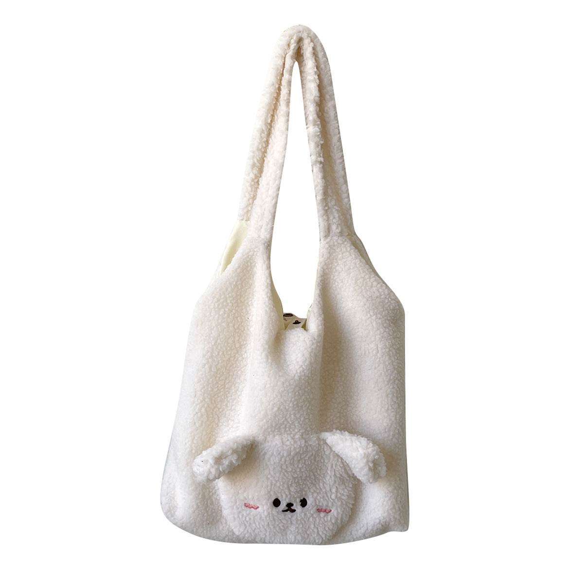 Personalized Bag For Women 3D Cartoon Bear Lamb Wool Shoulder Bag Winter High Capacity Daily Shopping Bags Girls College Style Handbags - Here2Save