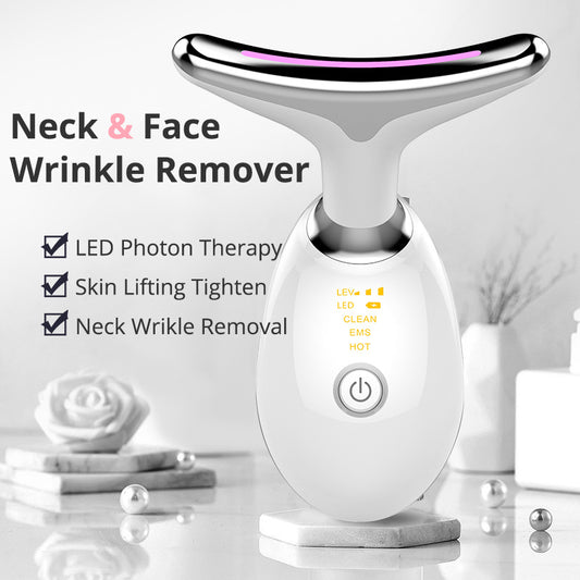 EMS Thermal Neck Lifting And Tighten Massager Electric Microcurrent Wrinkle Remover LED Photon Face Beauty Device For Woman - Here2Save