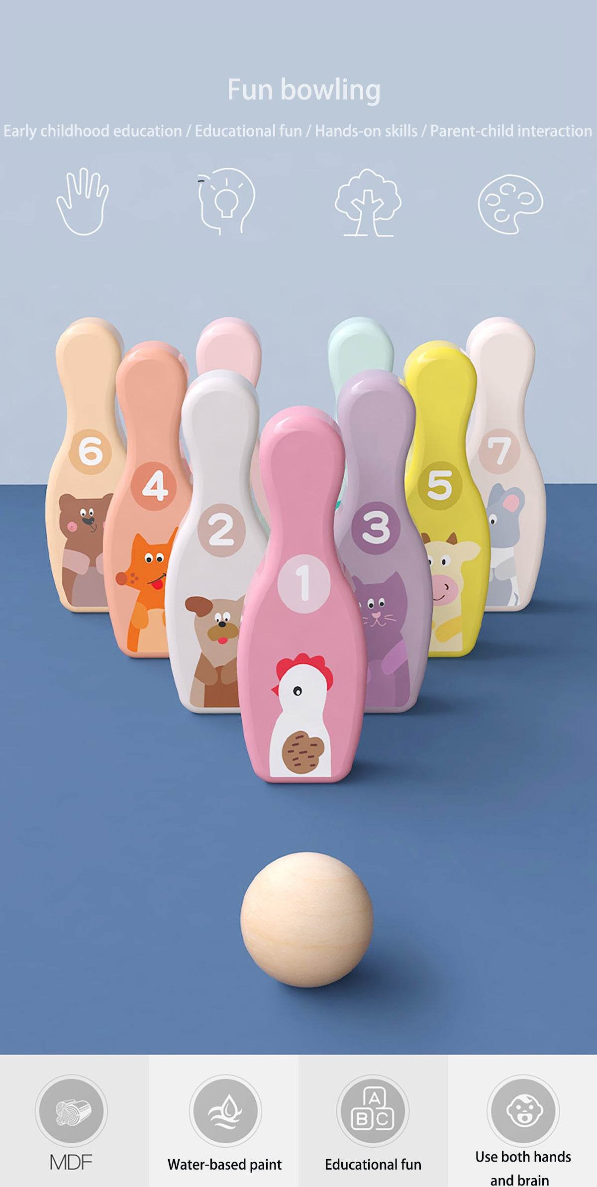 Animal wooden bowling toy - Here2Save