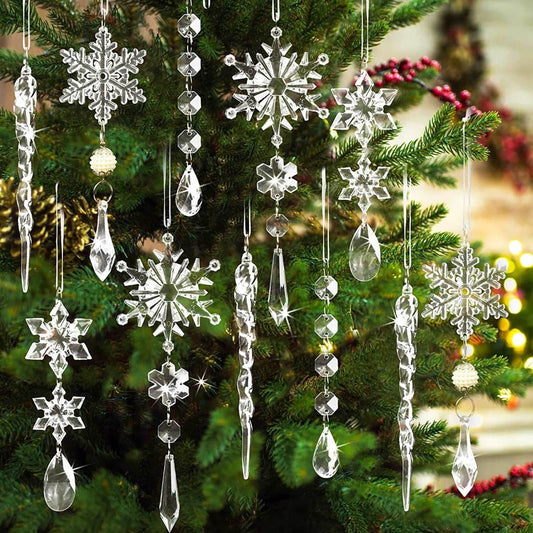 10pcs Christmas Tree Hanging Pendants Acrylic Ice Strip Snow Ceiling Xmas Ornaments New Year Christmas Decoration Home Decor - Here2Save