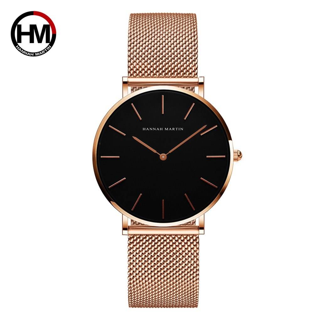 Japan Quartz Movement High Quality 36mm hannah Martin Women Stainless Steel Mesh Rose Gold Waterproof Ladies Watch - Here2Save