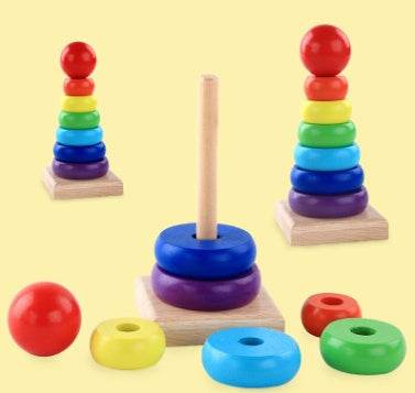 Children's educational wooden toys Rainbow Tower Jenga Stacks high - Here2Save
