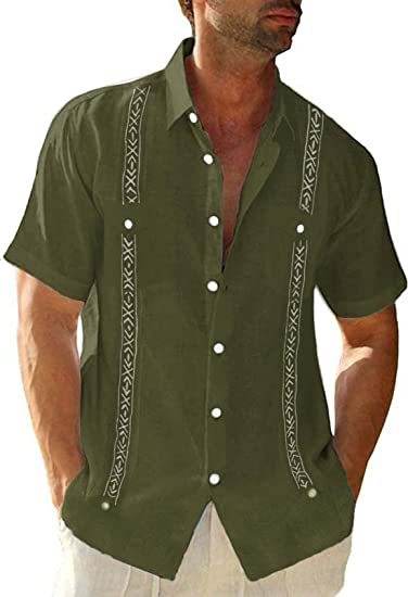 Men's Casual Guayabera Cuban Shirt Outdoor Casual Short Sleeve Printed Clothing Sports Fashion Streetwear Designer - Here2Save