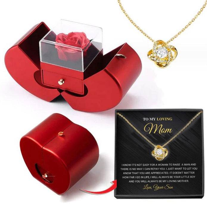 Fashion Jewelry Box Red Apple Christmas Gift Necklace Eternal Rose For Girl Mother's Day Valentine's Day Gifts With Artificial Flower Rose Flower Jewelry Box - Here2Save