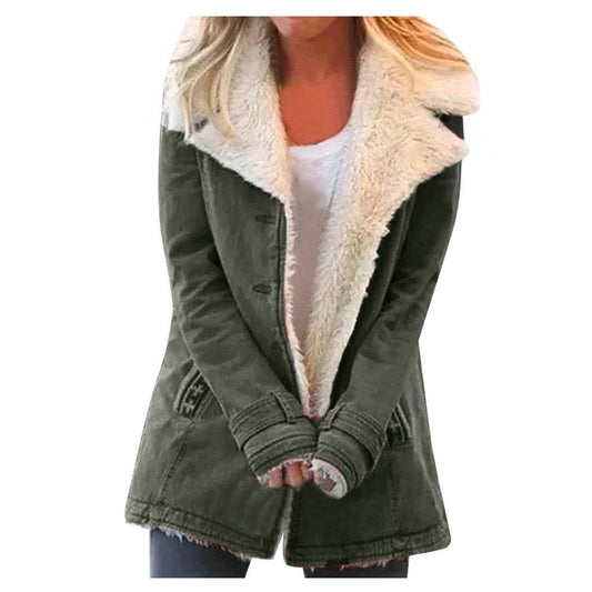 Women Plus Size Warm Coats Composite Plush Button Lapels Jacket Outwearcoat - Here2Save