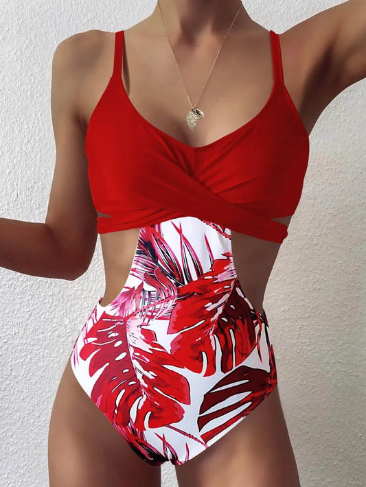 Leaf Print Swimsuit Ladies Tight One-piece Swimsuit - Here2Save