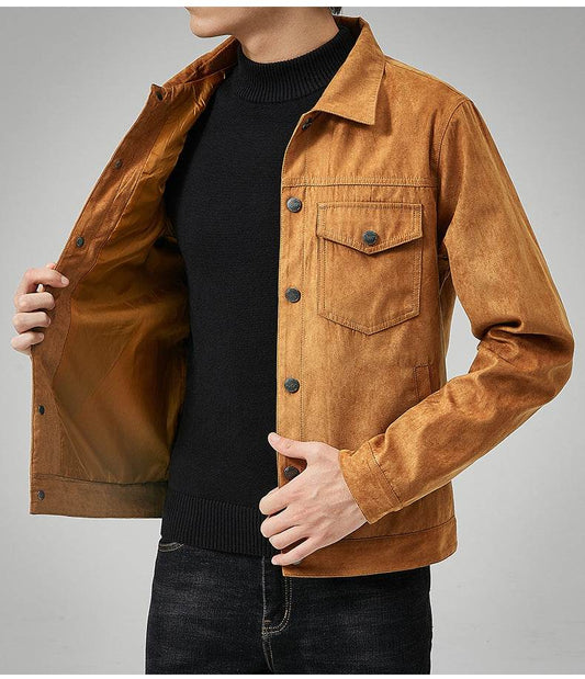 Men's Casual Suede Brushed Fabric Youth Fashion British Style Jacket - Here2Save