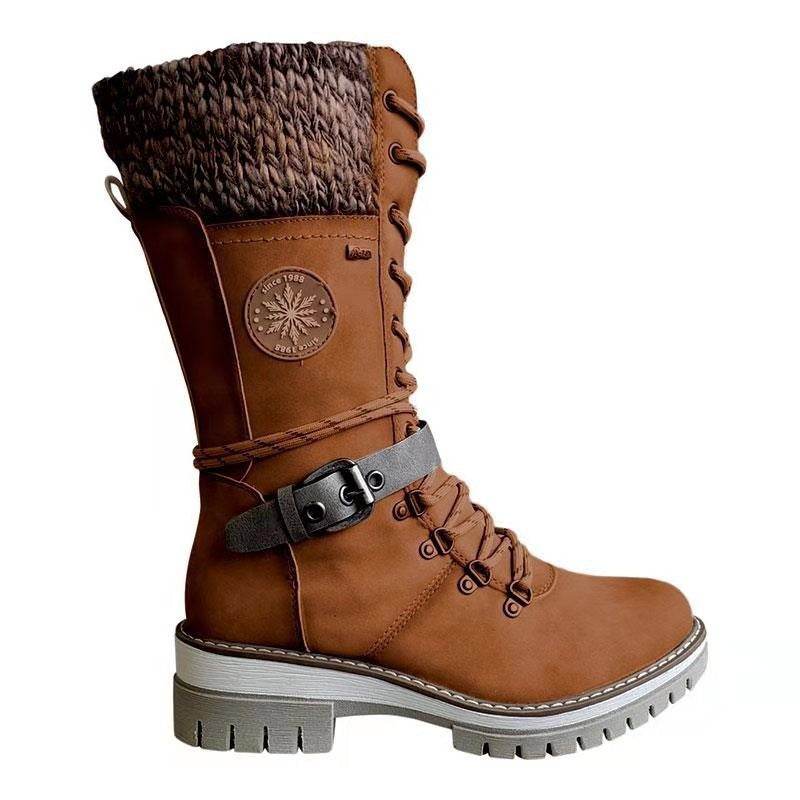 Winter High Square Heel Round Head Sewing Line Plus Size Martin Boots - Here2Save