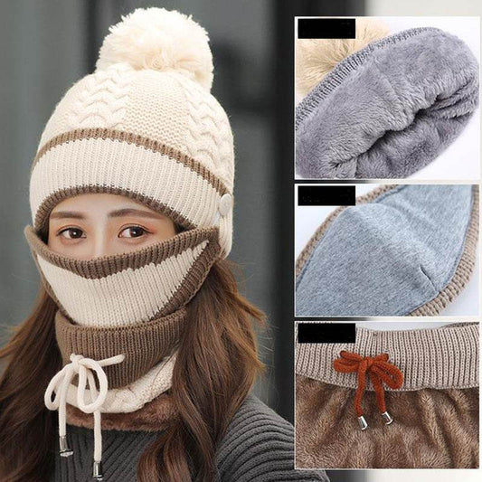 Winter Hat For Women 3pcs Knitted Beanie Hat Scarf Set Warm Hat - Here2Save
