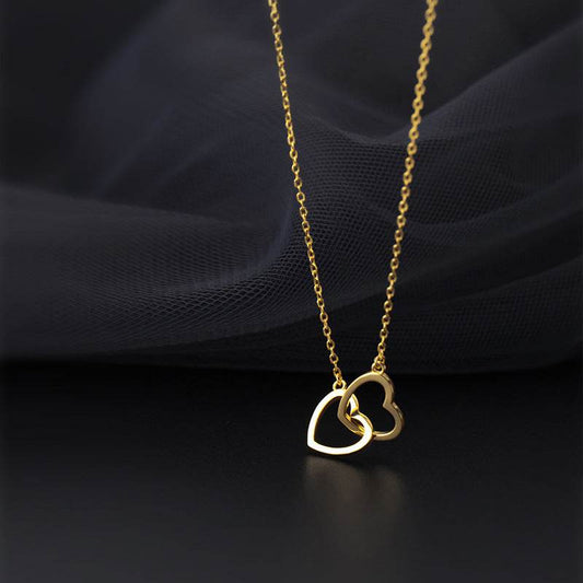 Double Heart Interlocking Titanium Steel Necklace Jewelry - Here2Save